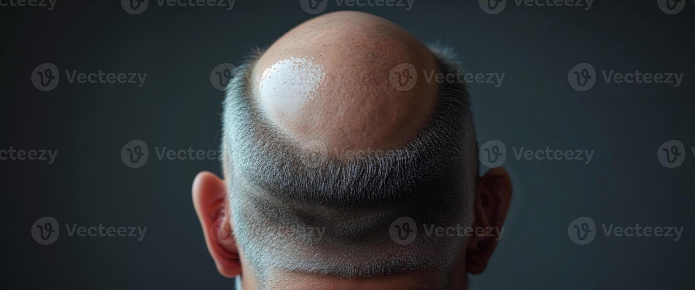 Two images showing the back of a mans balding head photo