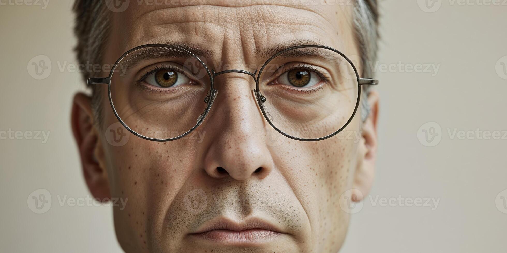 A middle aged man with glasses looking intently at the viewer photo
