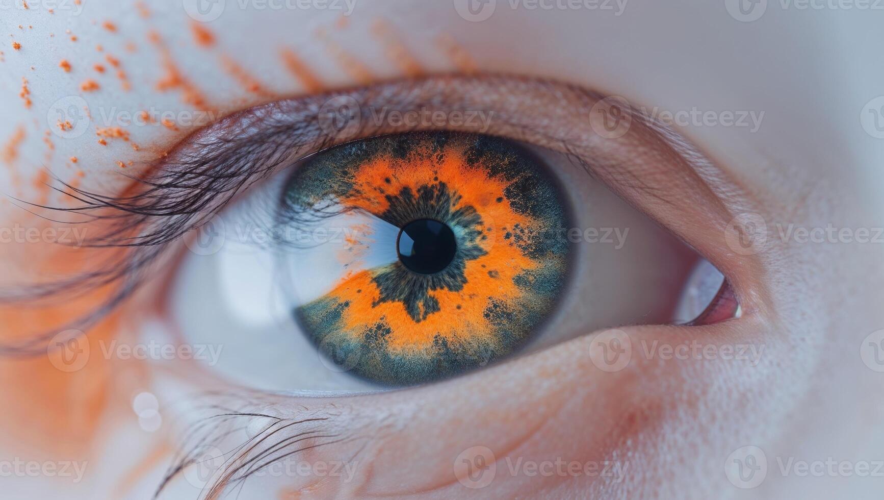 Close Up Of A Human Eye With Fiery Orange And Gold Iris. photo