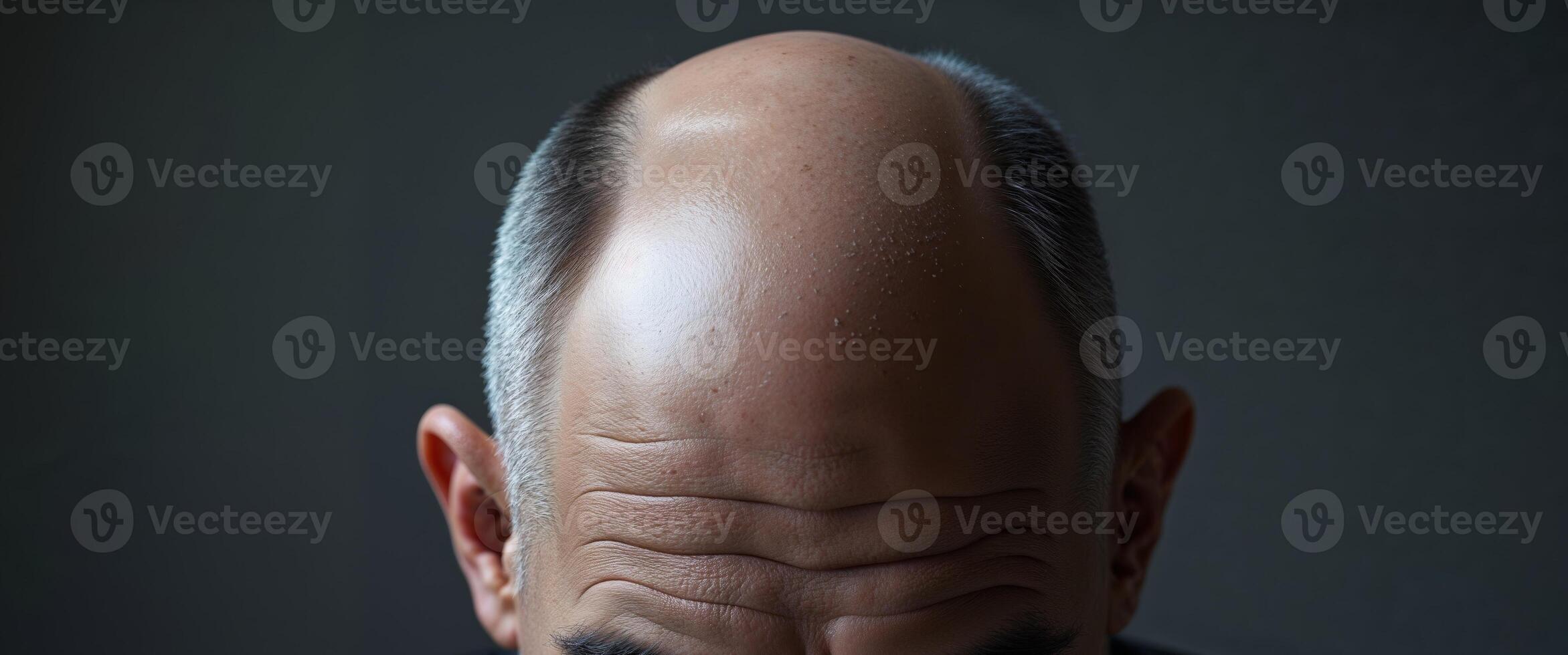 Two images showing the back of a mans balding head. photo