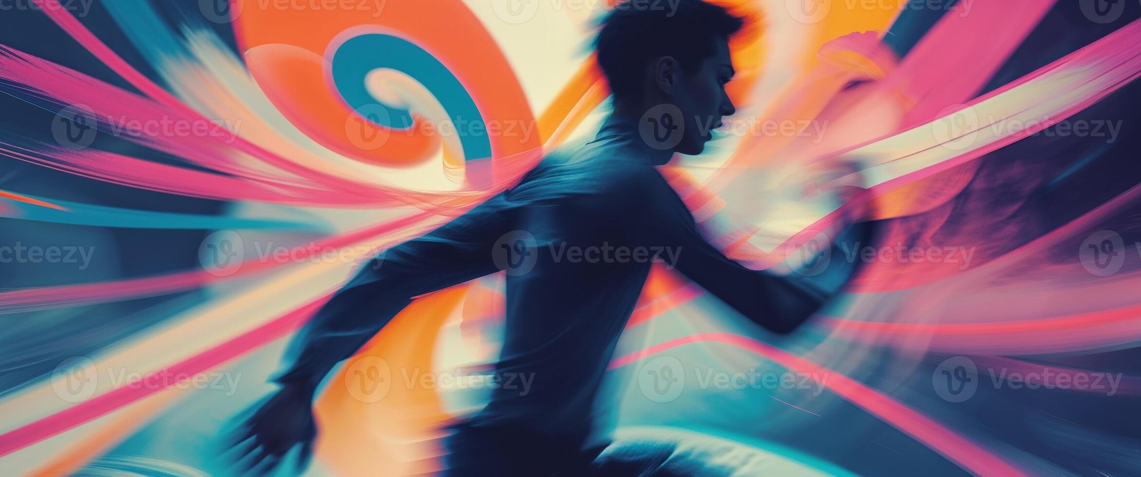 Blurred figure dynamic motion abstract art. photo