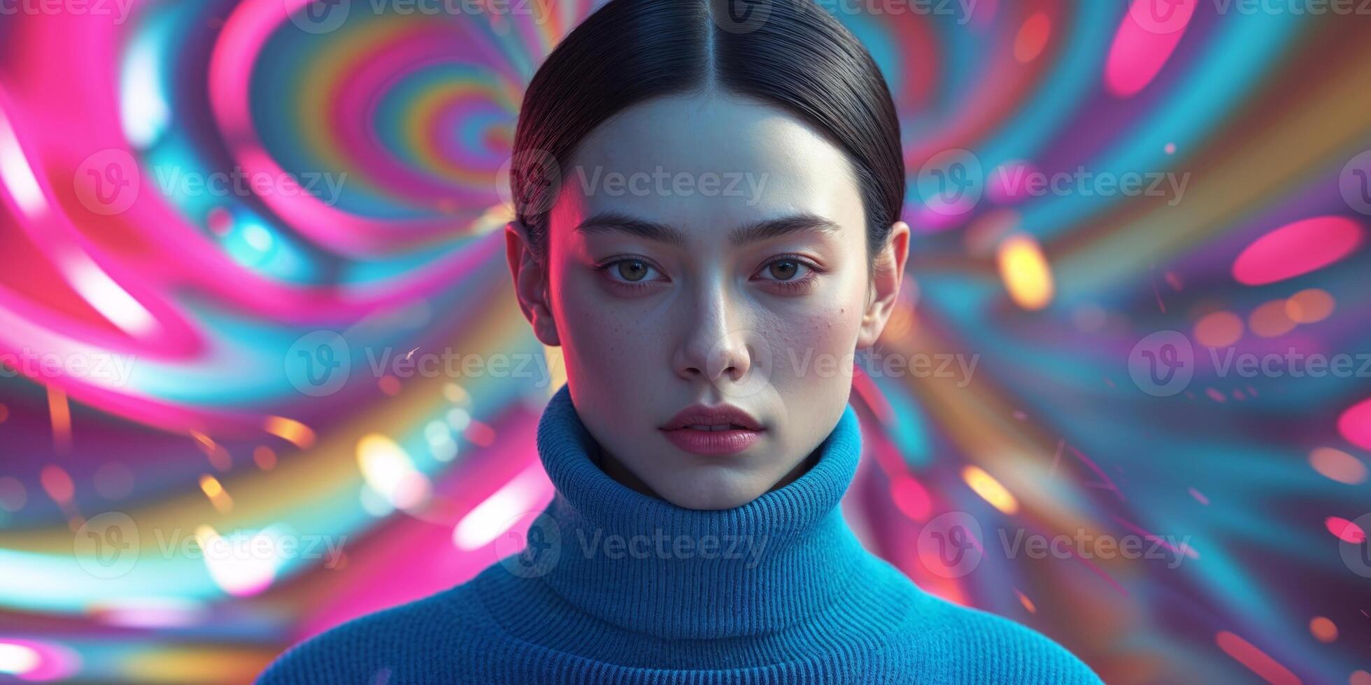 Person in a Turtleneck with Colorful Background photo