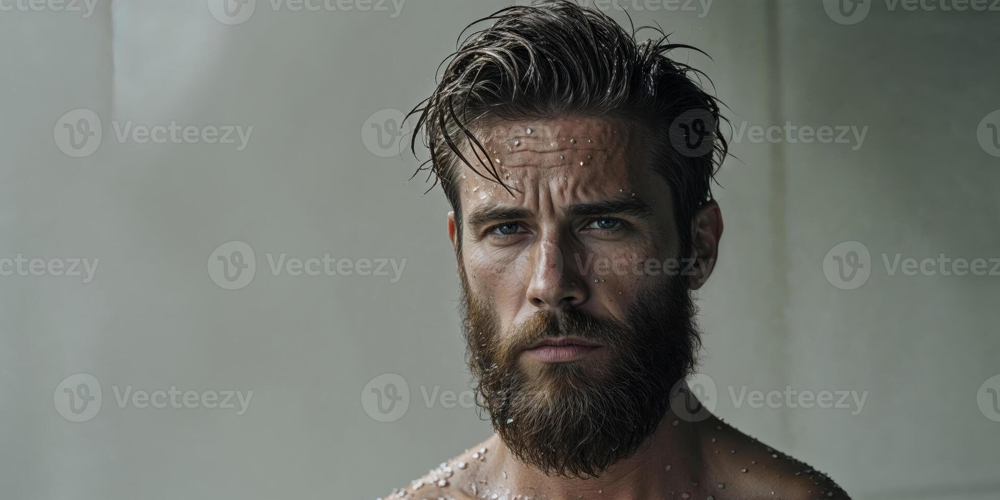 A man with a beard and a shirt on photo