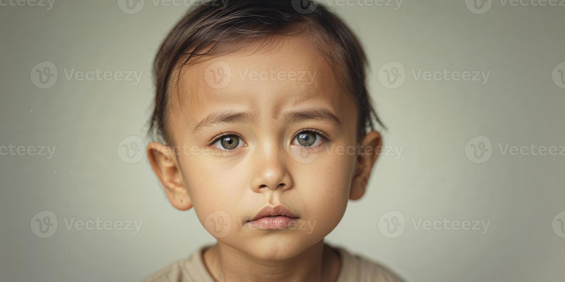 A young child with a sad expression photo