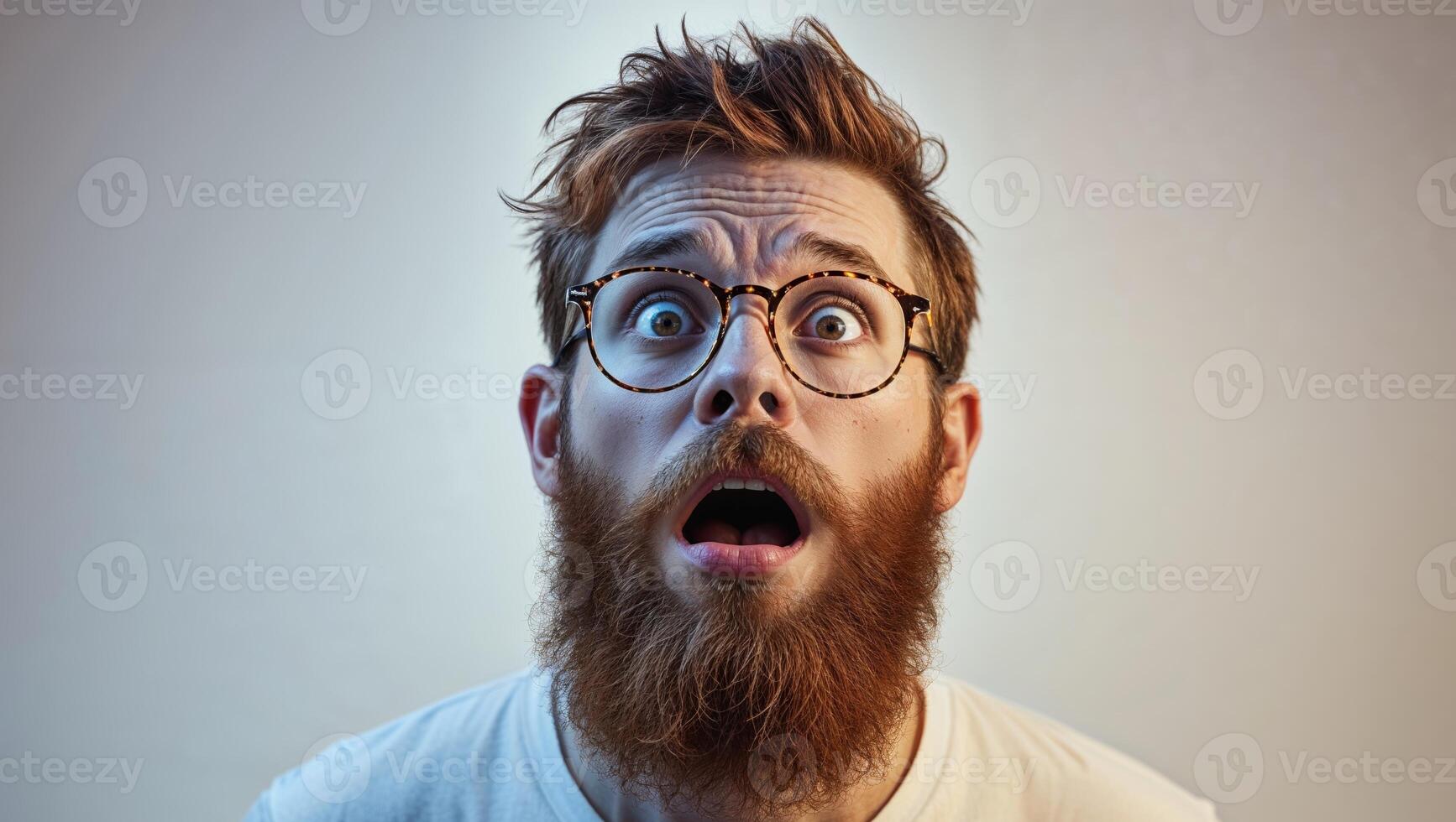 A man with a beard and glasses is looking surprised photo
