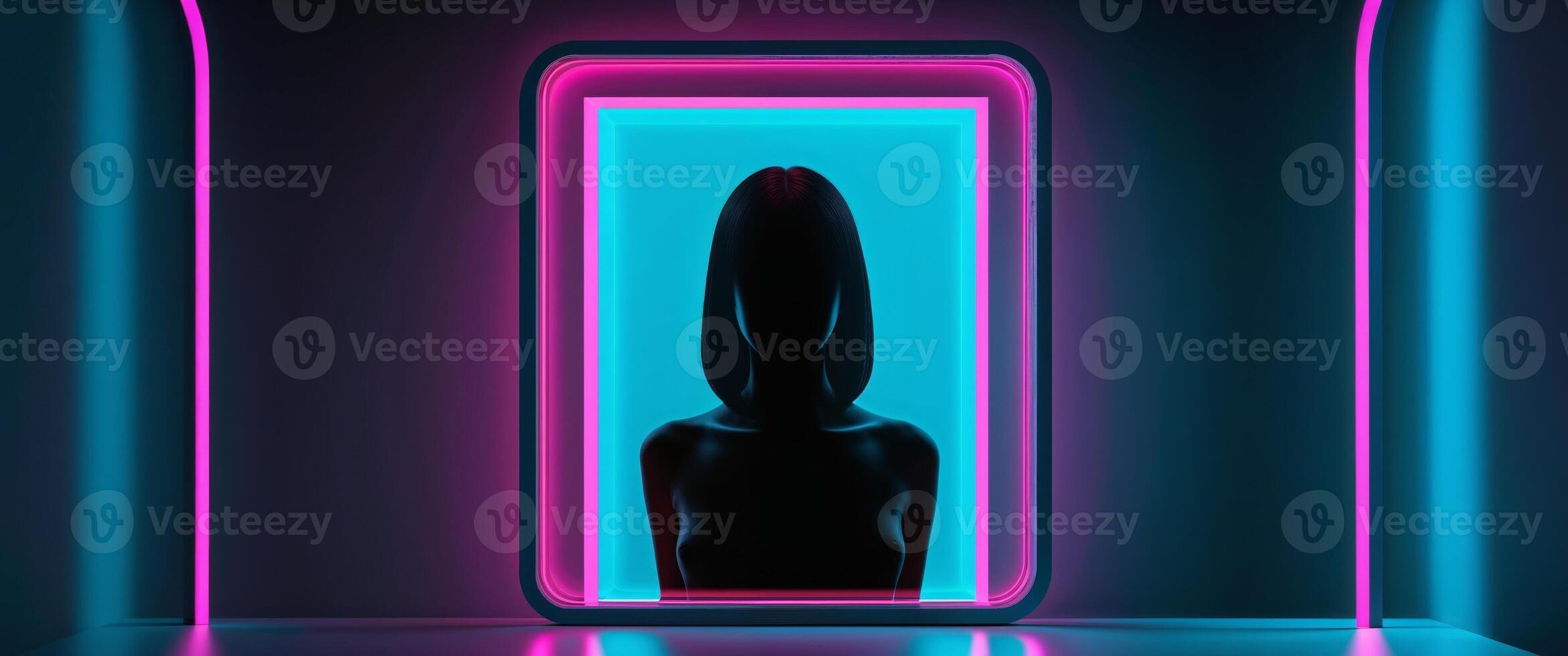 Silhouette of a Person in a Neon Lit Frame photo