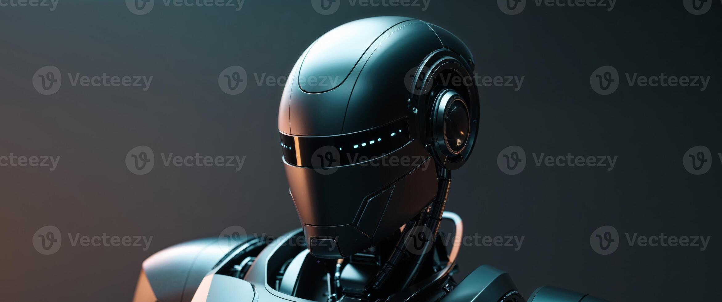 Futuristic Robot with Sleek Black Helmet Image. photo