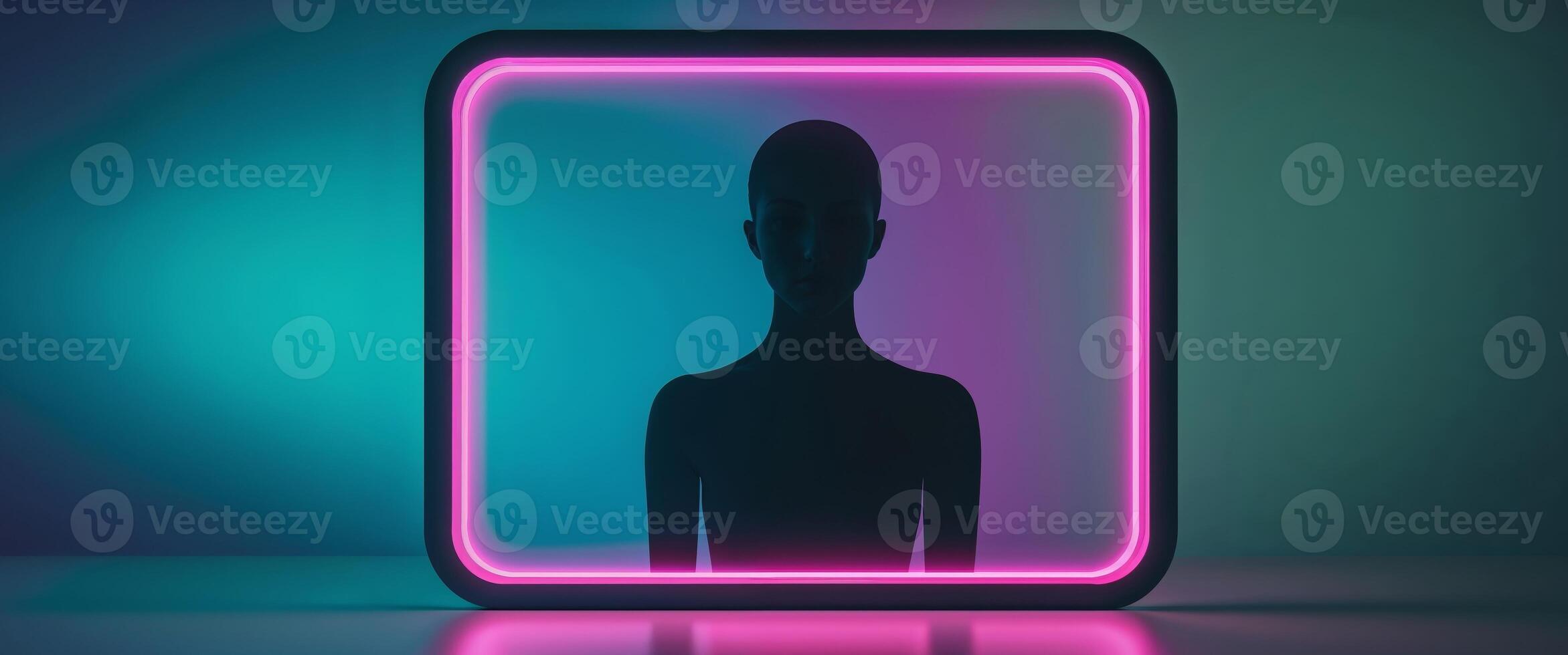 Silhouette of a Person in a Neon Lit Frame. photo