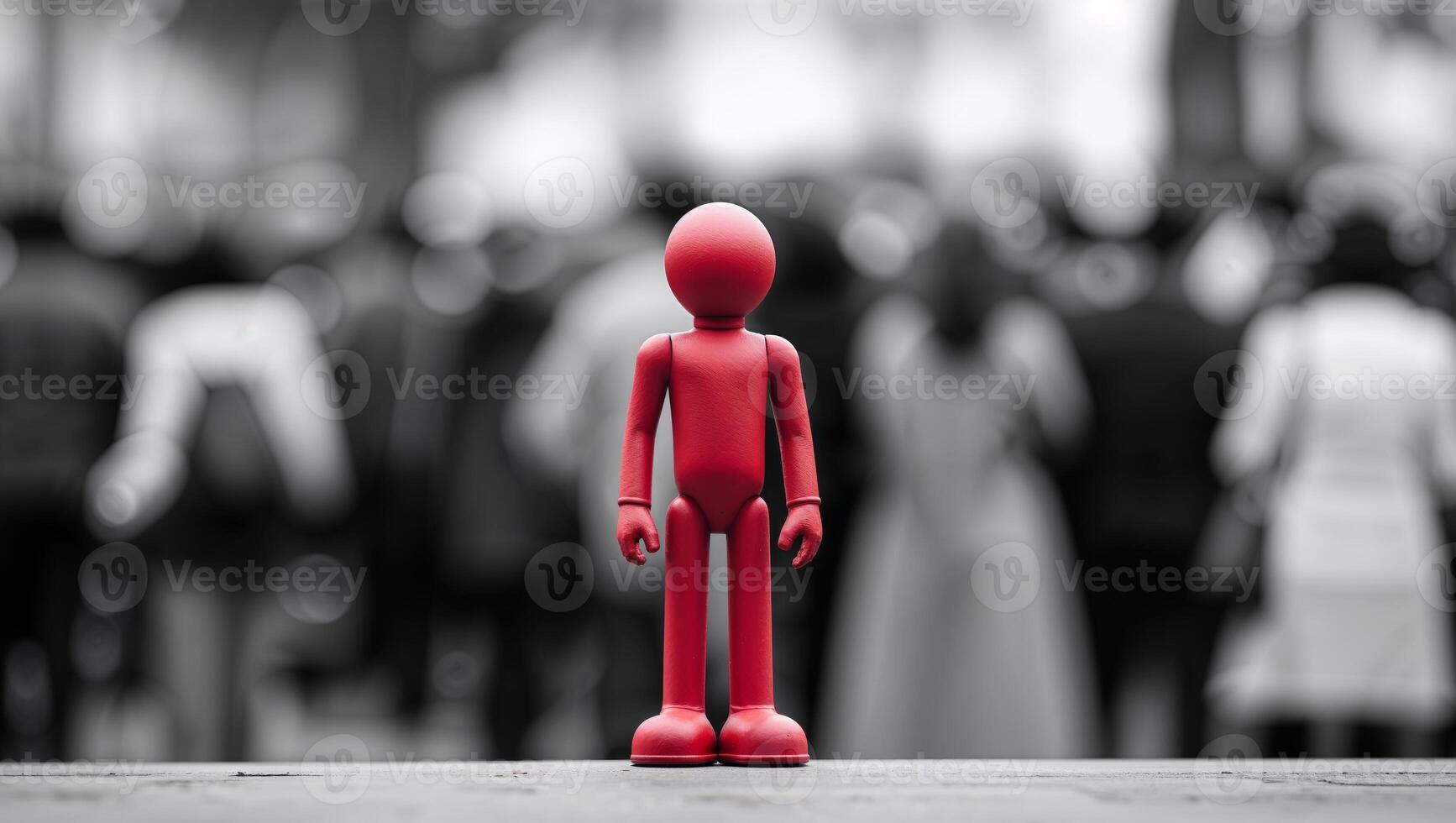 Red figurine standing out from the crowd in a maze photo