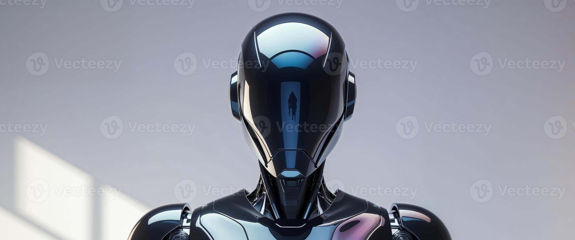 Futuristic Robot with Sleek Black Helmet Standing Art Image. photo