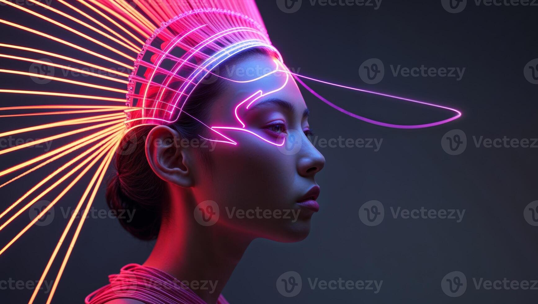 A woman with neon lights on her head photo