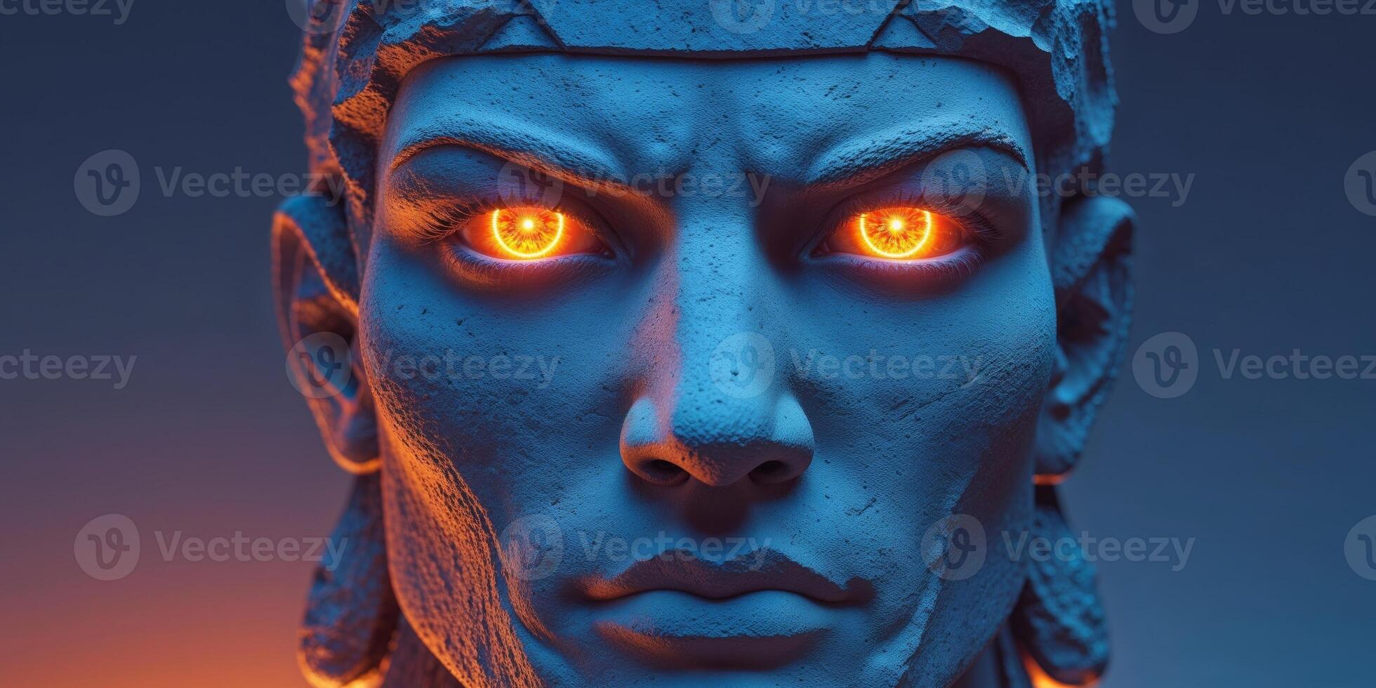 The statue of a man with glowing eyes photo