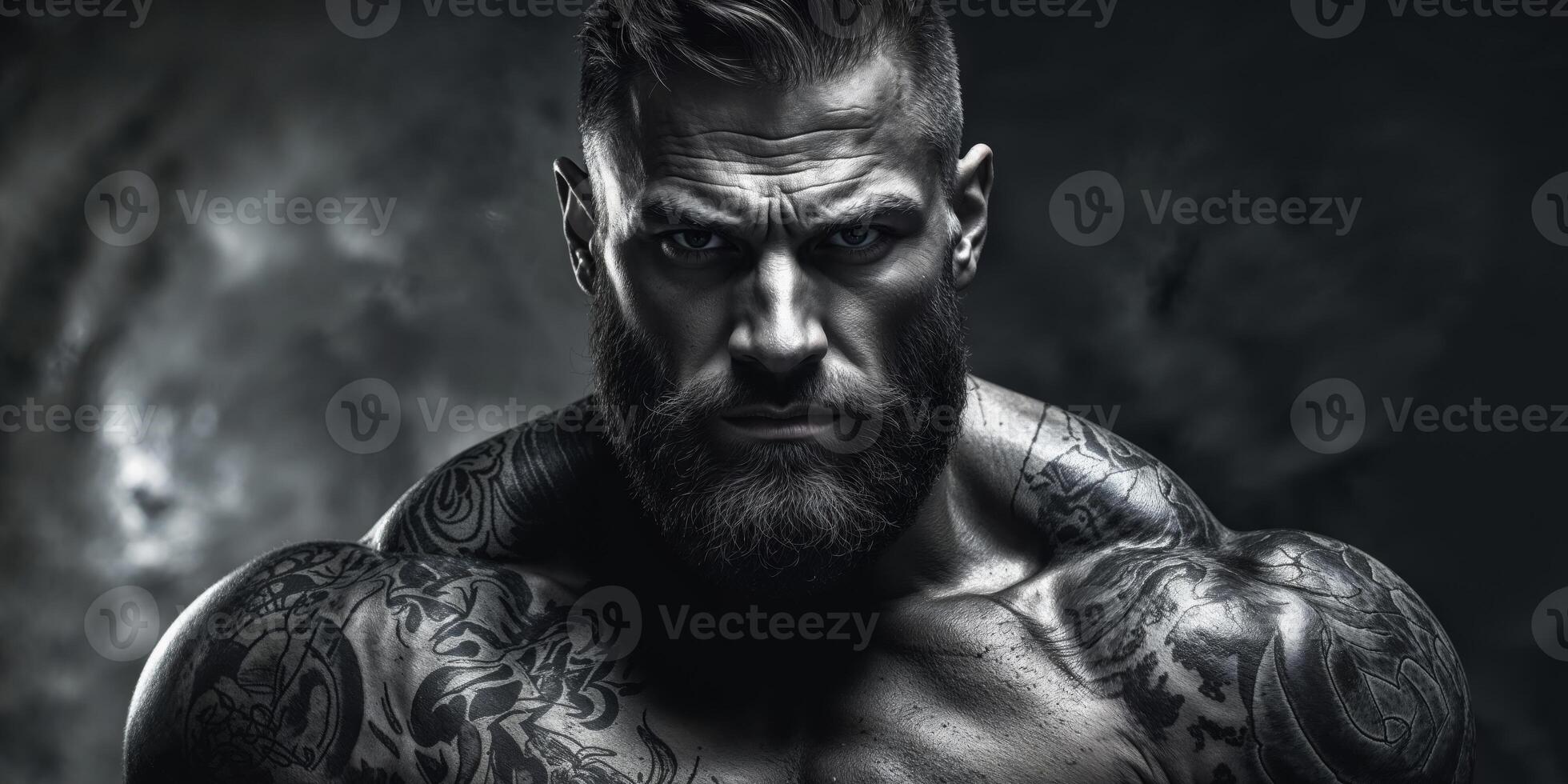 A man with tattoos on his chest photo