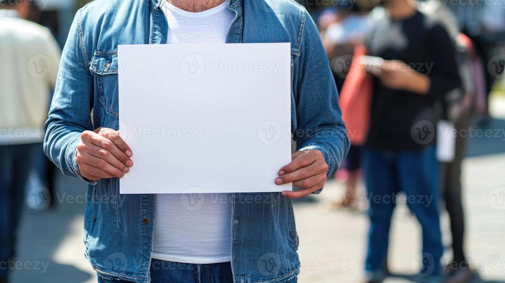 Man holding blank protest sign photo