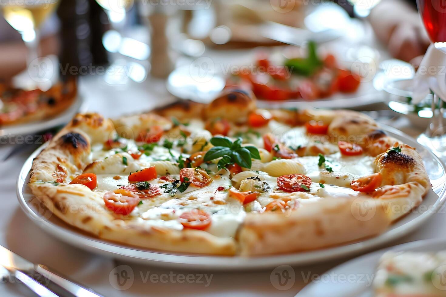 Delicious Pizza Recipe A Simple Guide to Making Mozzarella and Tomato Pizza with Fresh Basil, Baked to Perfection in a Wood-Fired Oven, Creating a Culinary Delight for Any Occasion. photo