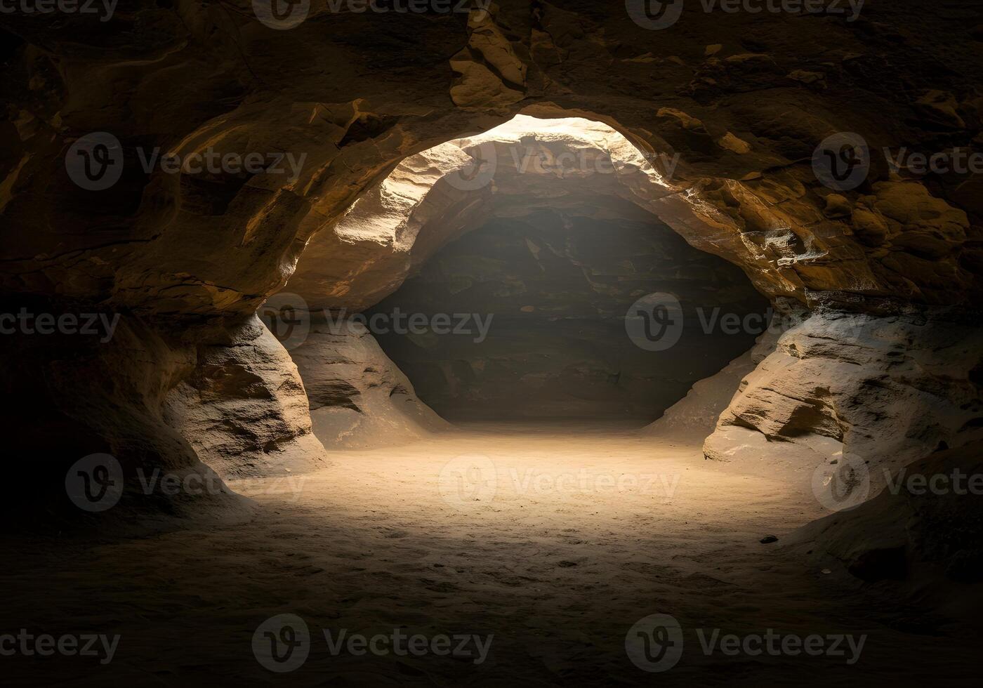 Cave Interior Natural Rock Formations, Sunlight, and Geological Landscape. photo