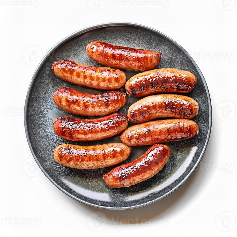 Delicious Grilled Sausages on a Dark Plate Top View A Perfect Image for Cookbooks or Food Blogs photo