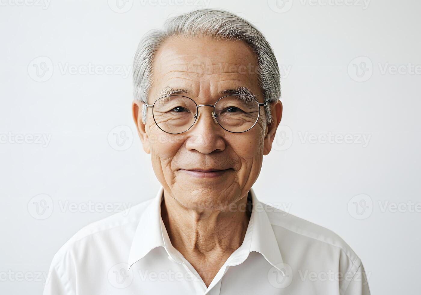 An older man with glasses on a white background photo