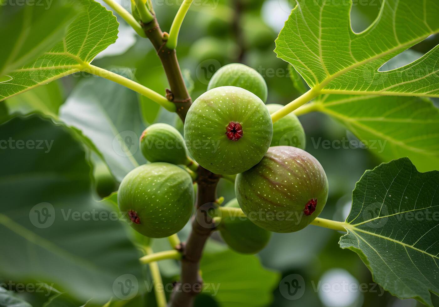A bunch of green figs on a tree branch photo