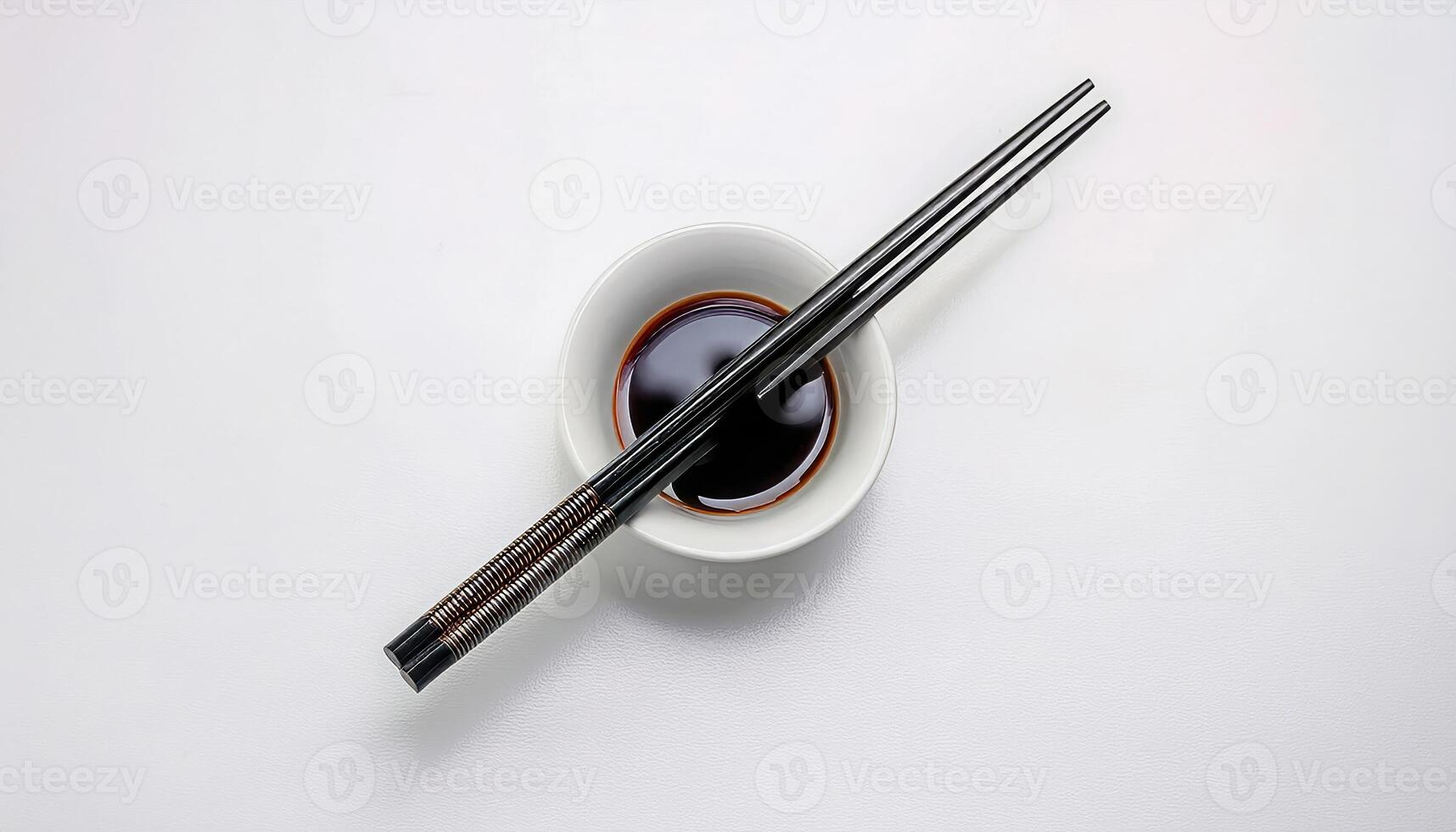 Elegant Black Chopsticks Resting on a Small White Bowl of Soy Sauce A Simple Asian Dining Image photo