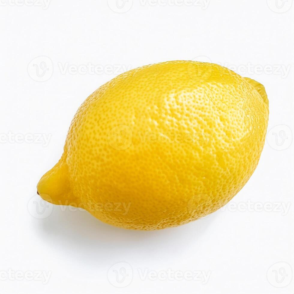 Single Ripe Yellow Lemon Fruit Isolated on White Background for Healthy Recipes and Drinks photo