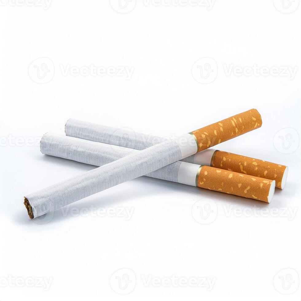 Three Cigarettes Close Up Studio Shot Smoking Tobacco Addiction Health Risk photo