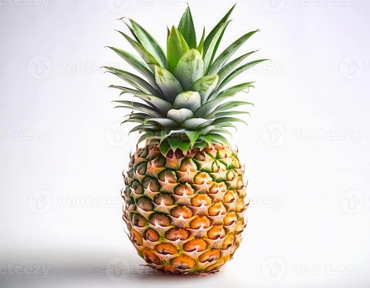 A Single Ripe Pineapple Isolated on a White Background Tropical Fruit Summer Food Healthy Eating photo