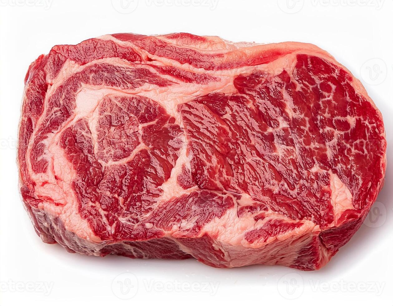 A Single Raw Ribeye Steak Isolated on White Background Perfect for Culinary Websites and Cookbooks photo