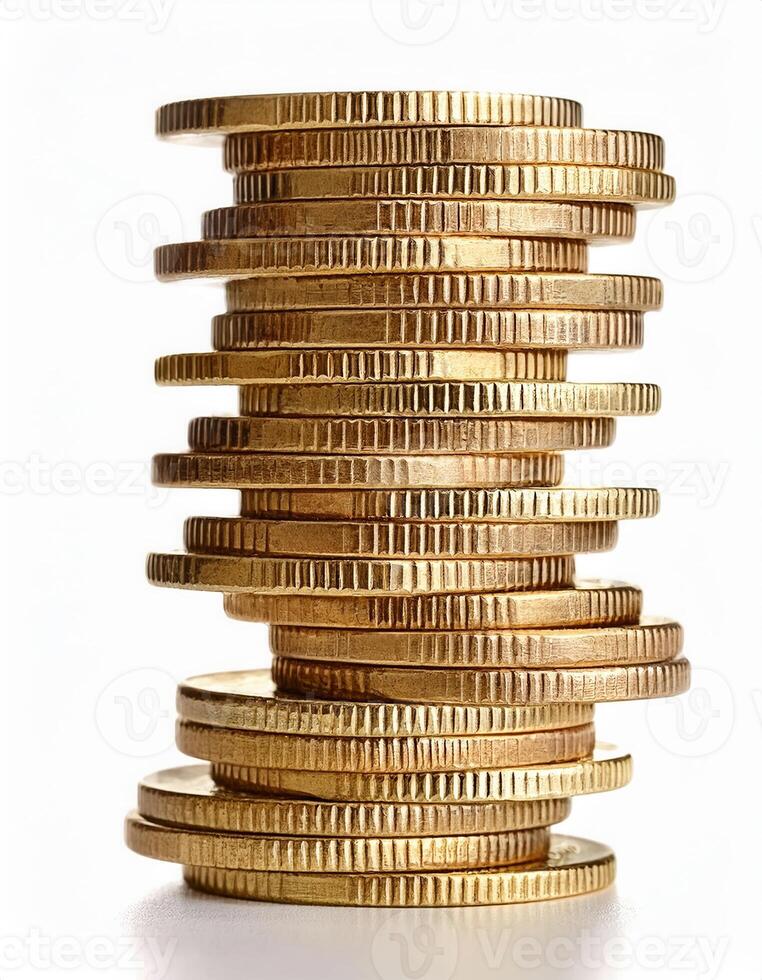 Stack of Golden Coins Financial Success Wealth and Prosperity Close up studio shot of a large pile of gold coins photo