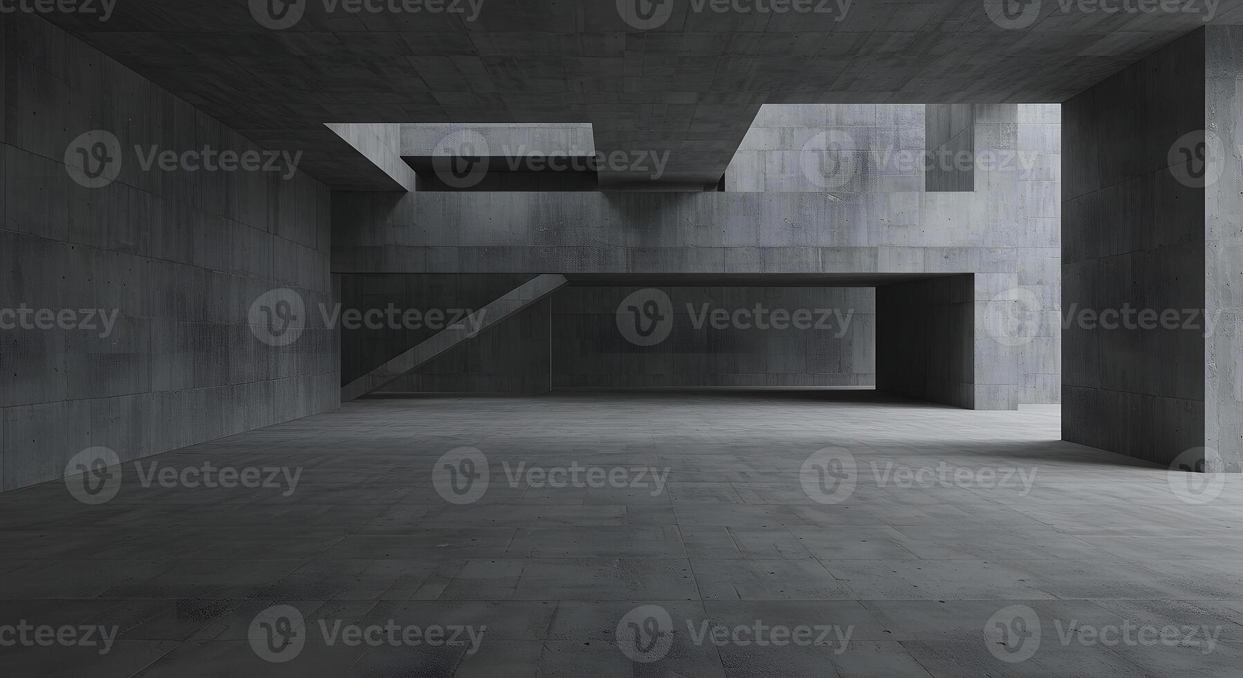 A large empty room with concrete walls and a floor photo