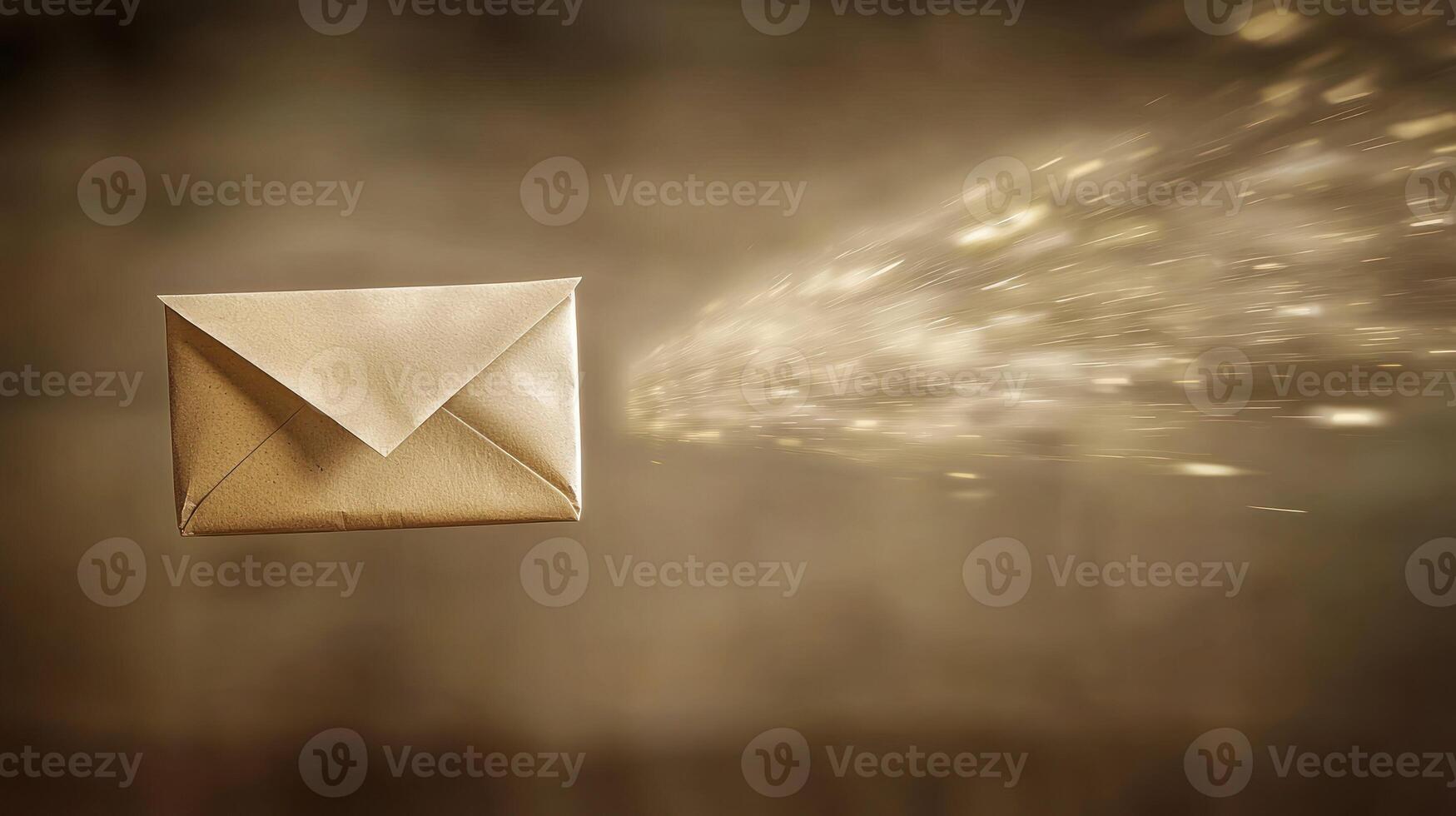 A gold envelope with a golden glow, flying through a golden light, against a golden background with a golden texture. photo