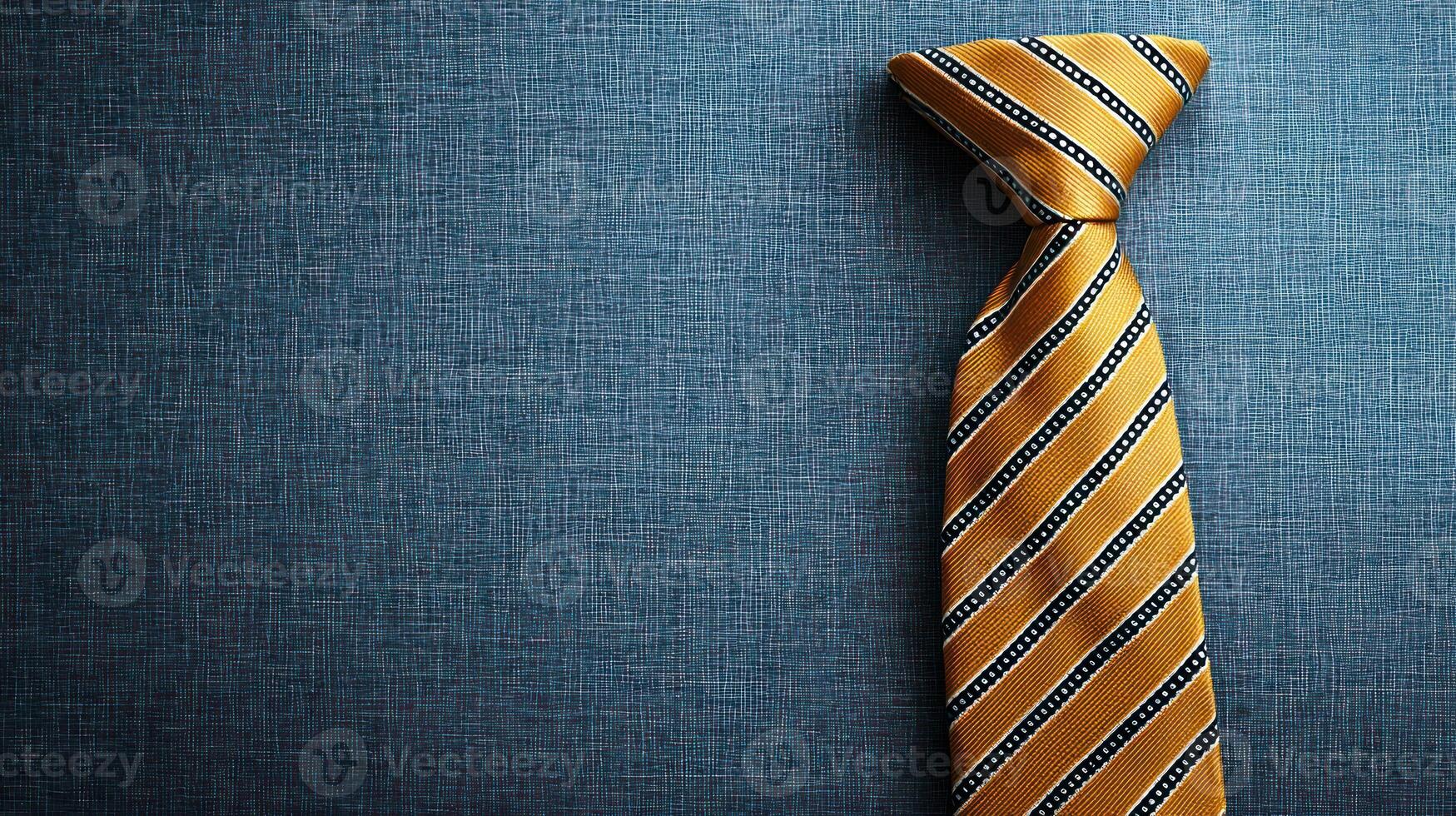 A yellow and blue striped necktie on a blue textured background photo