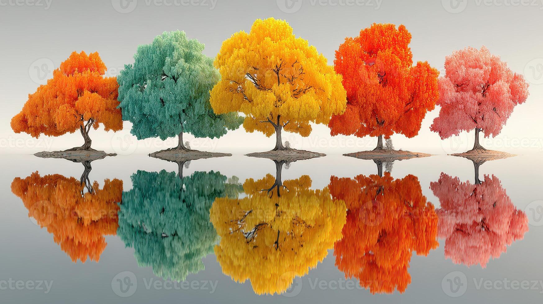 Vibrant trees reflecting on water during autumn, showcasing vivid colors and tranquility in nature photo