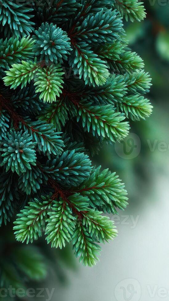 Lush green pine needles showcase vibrant hues at dawn in a tranquil forest setting photo