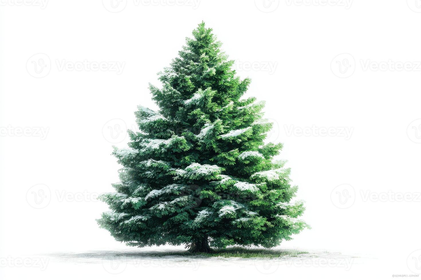 Evergreen tree adorned with snow standing alone in a winter landscape during daylight hours photo