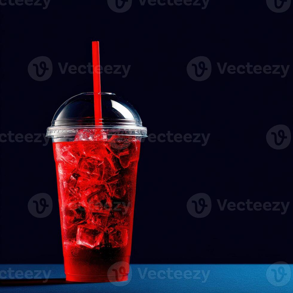 Refreshing red beverage with ice in a modern setting photo