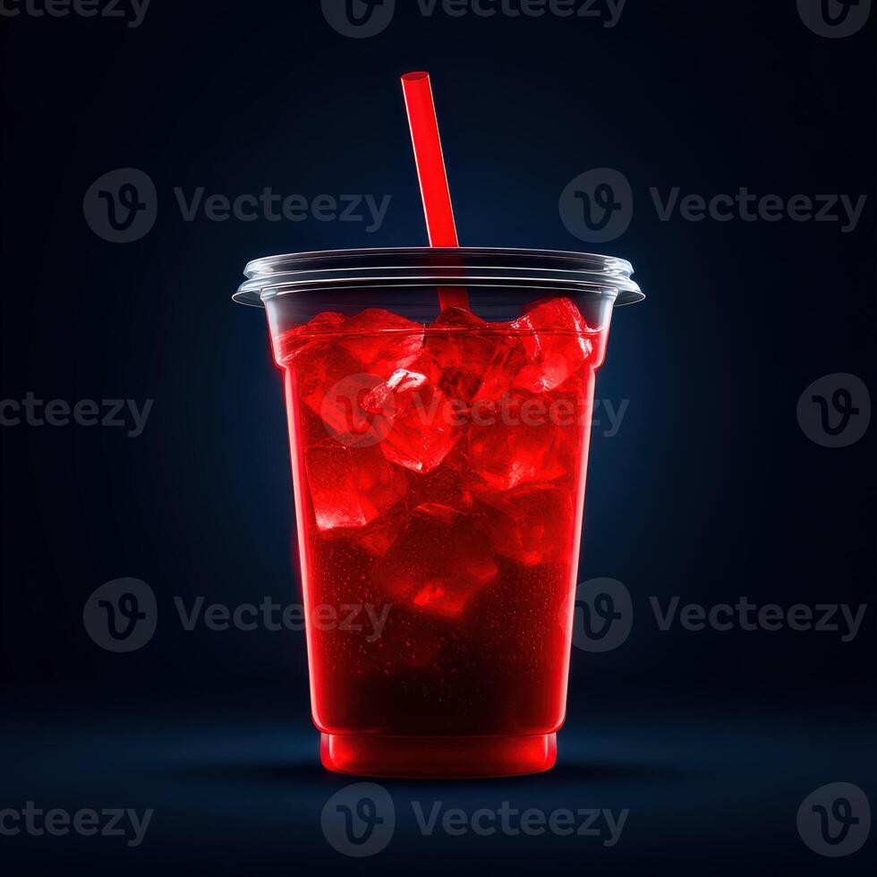 Refreshing red beverage in a clear cup with ice photo