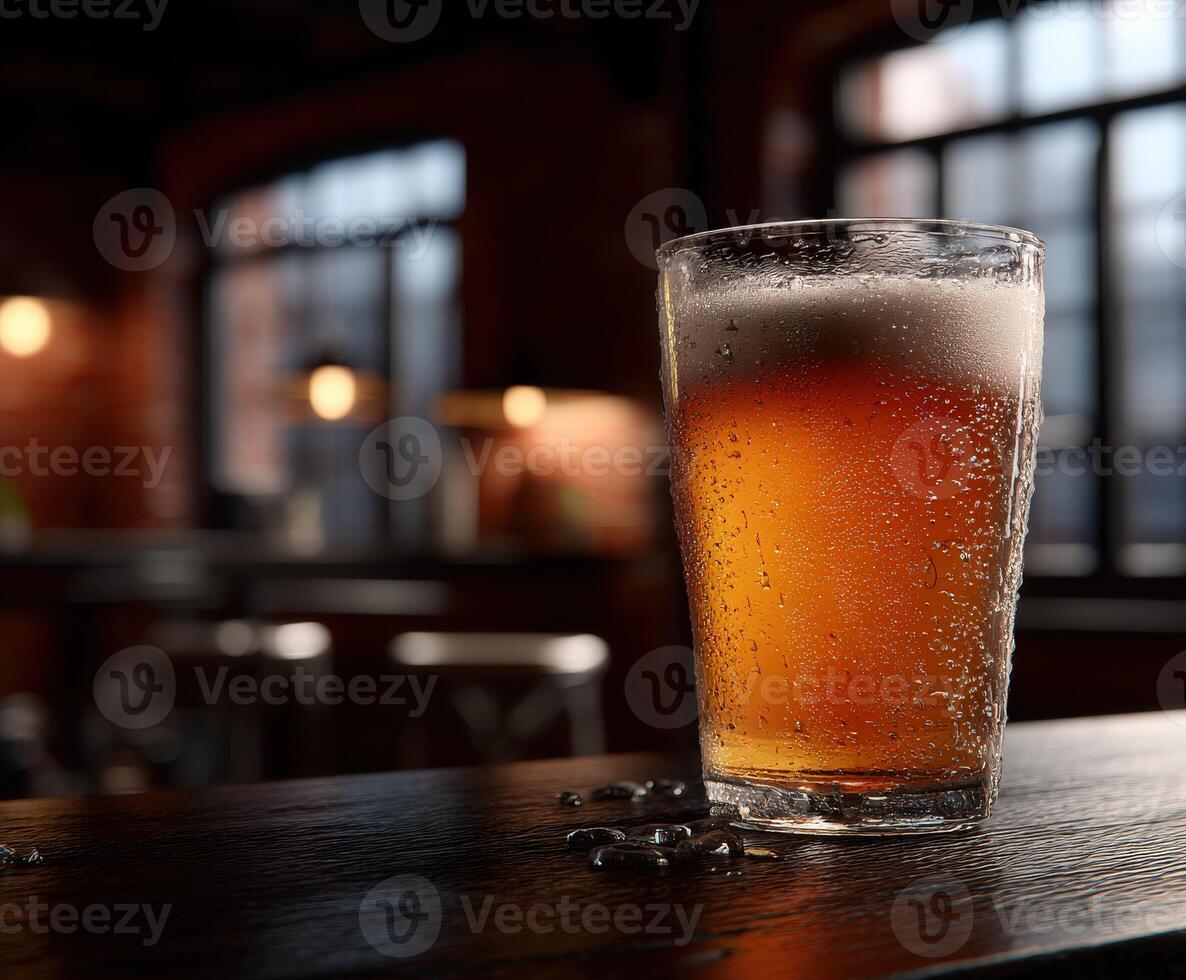 Refreshing craft beer served in a rustic bar setting photo