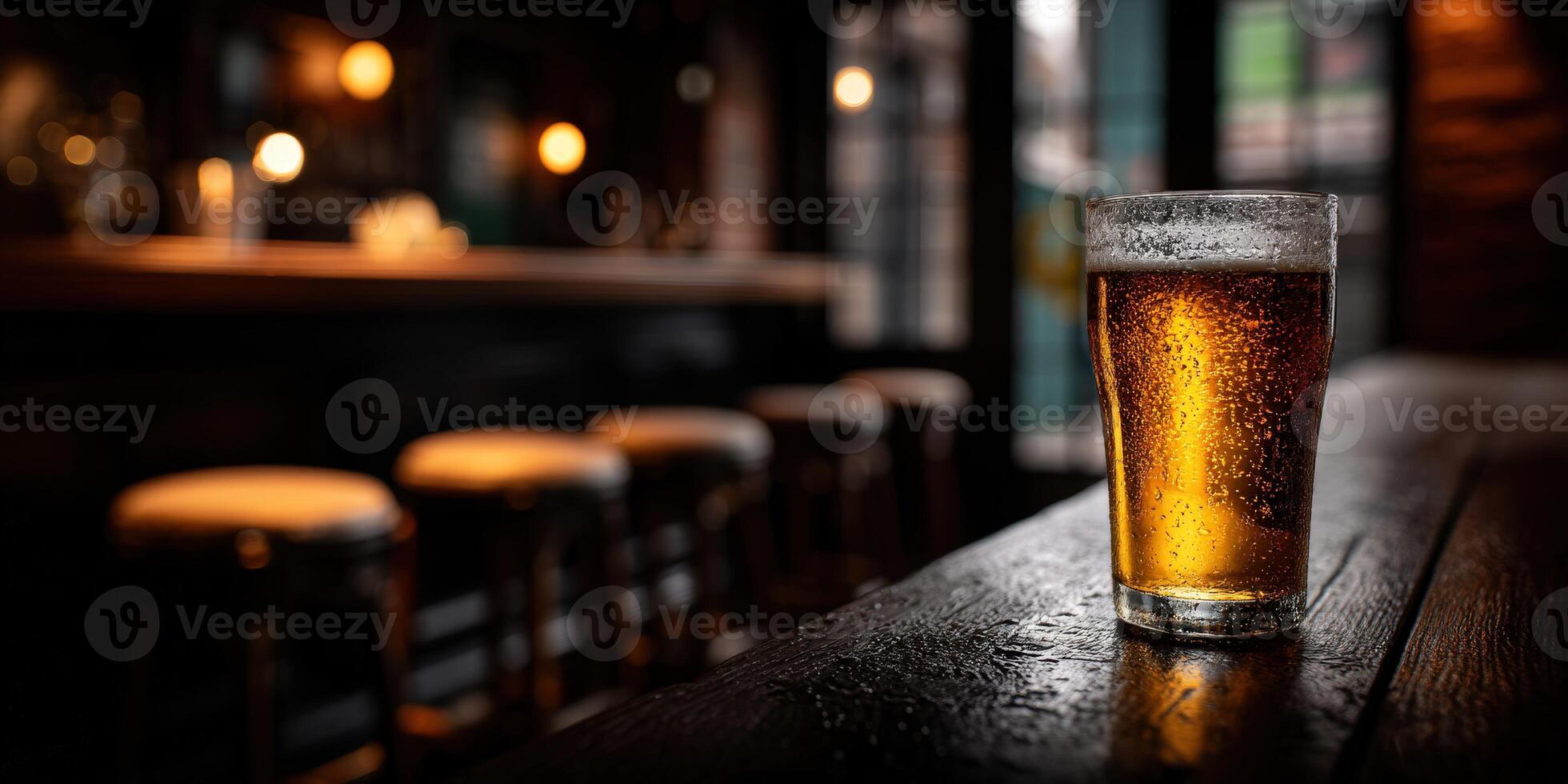 Craft beer served in a cozy bar during evening hours photo