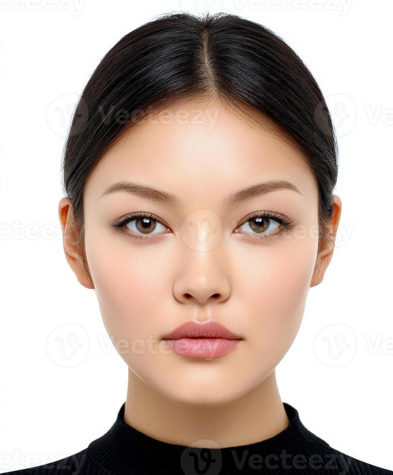 Young woman with smooth skin and simple hairstyle photo