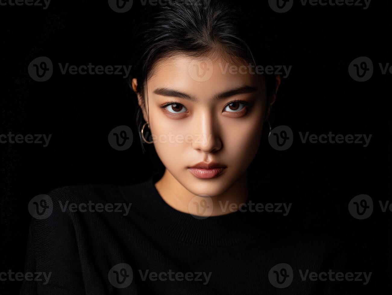 Moody portrait of a young woman with striking features photo
