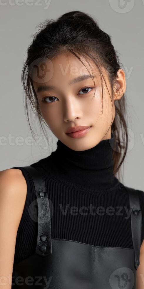 Portrait of a young woman in a stylish black outfit photo