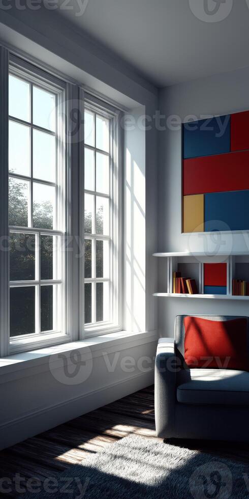 A room with a couch and a window photo