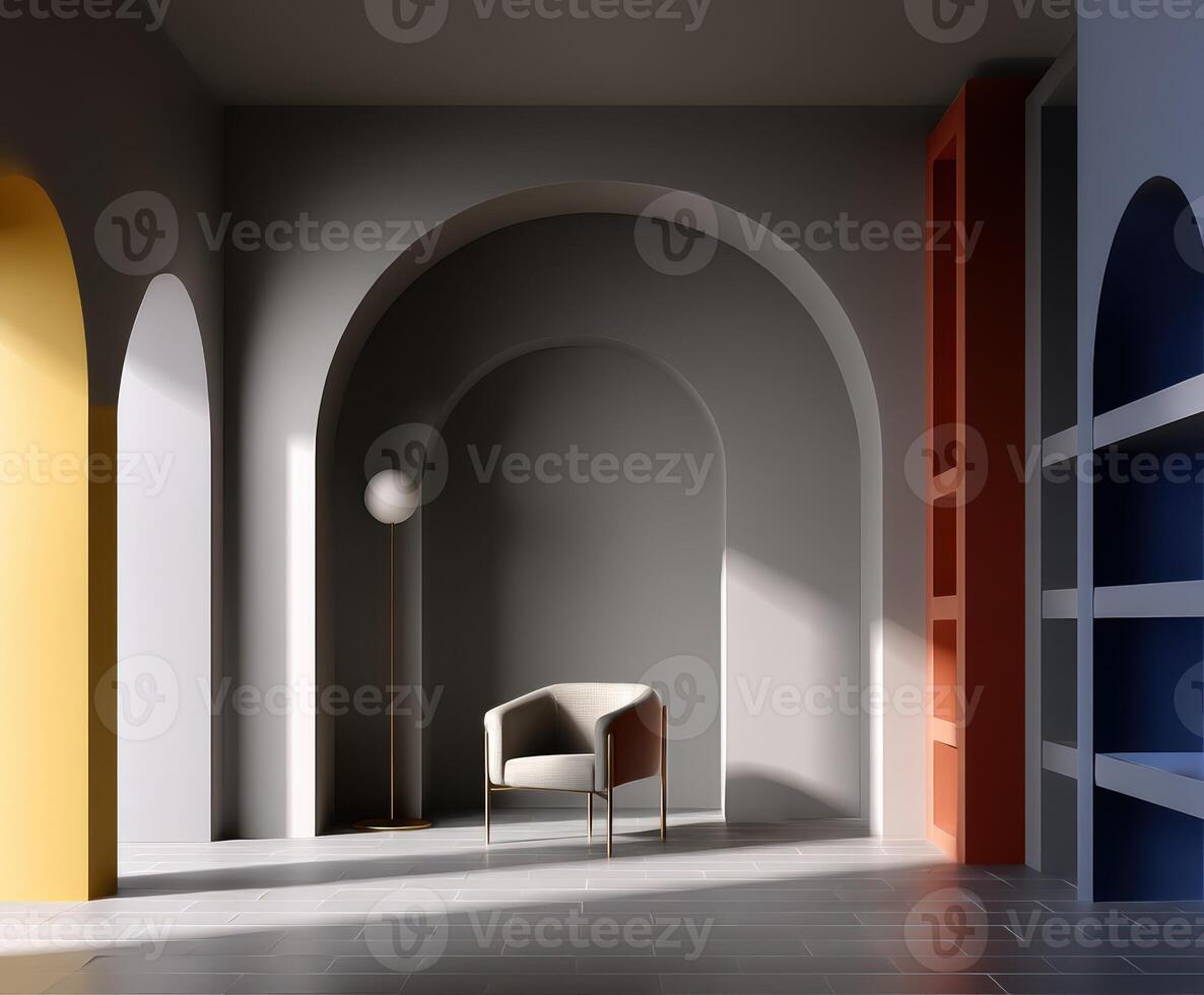 Modern interior design inspired by Bauhaus with geometric shapes photo