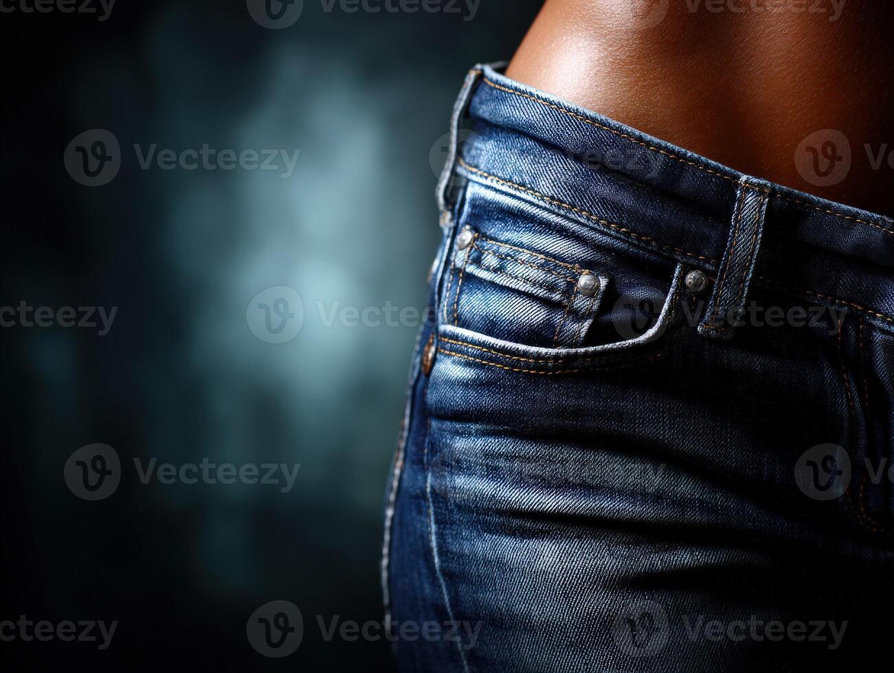 Close-up view of denim jeans highlighting fit and texture in studio photo