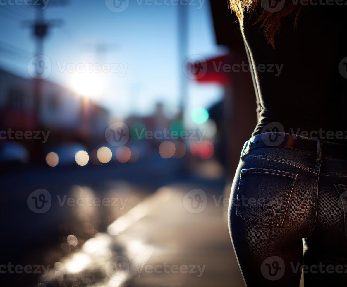 Stylish jeans in urban setting during twilight hour for casual look photo