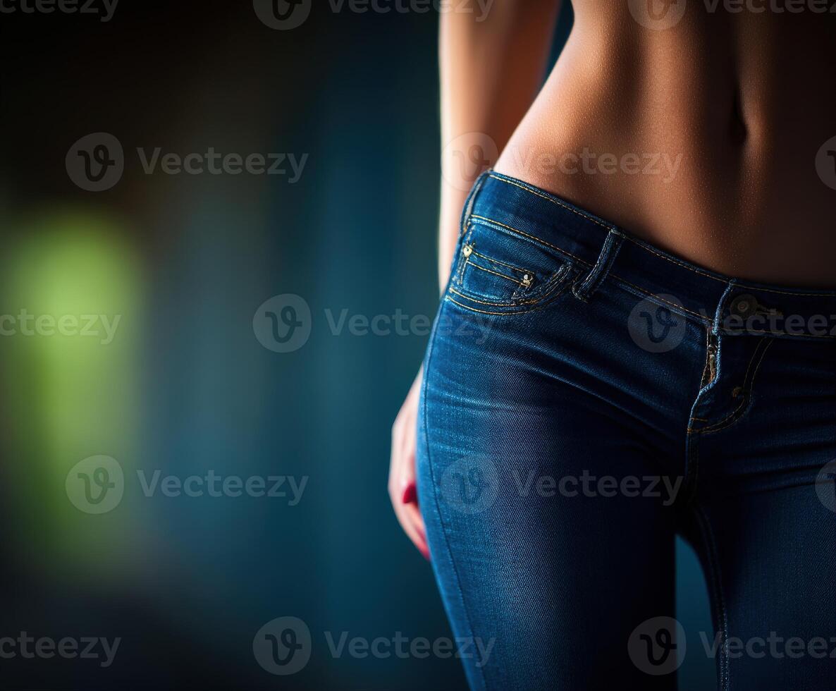 Stylish appearance featuring fitted jeans in a modern setting photo