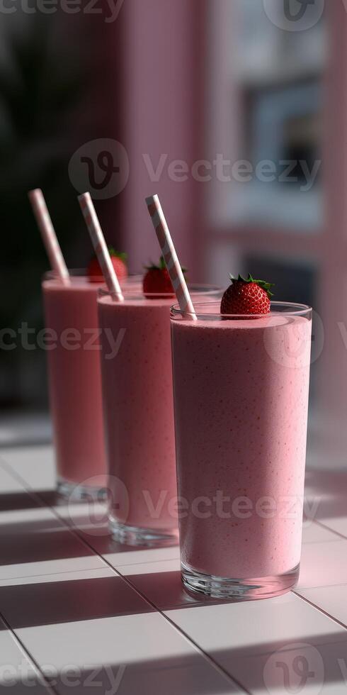 Delicious protein shakes with strawberries on a warm afternoon photo