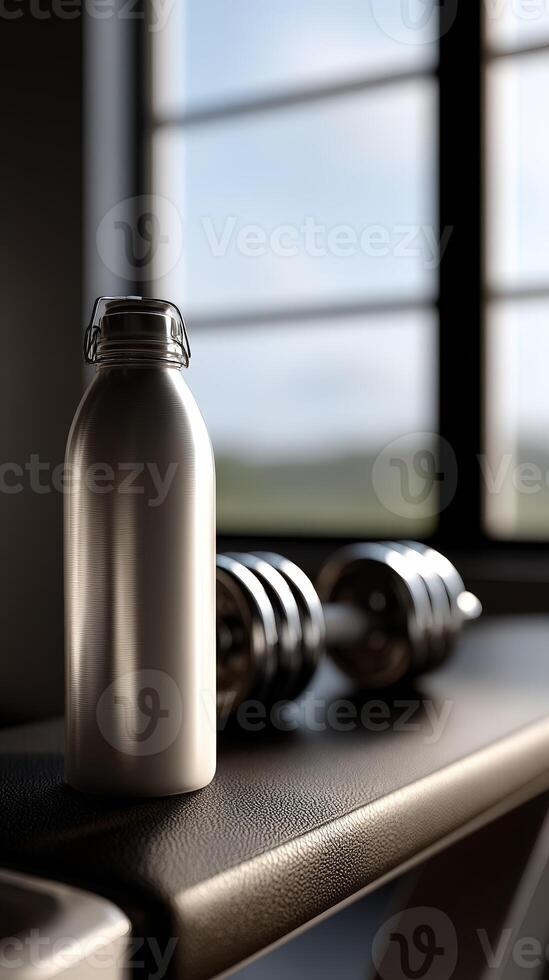Enjoying a protein shake in a fitness studio by the window photo
