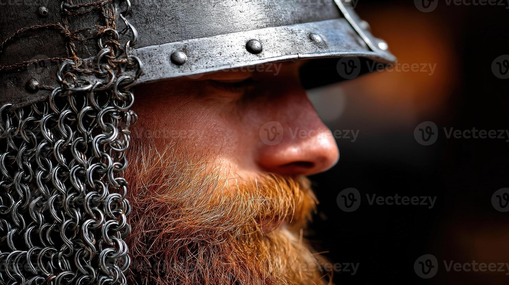 Profile of a warrior with chainmail in historical reenactment photo